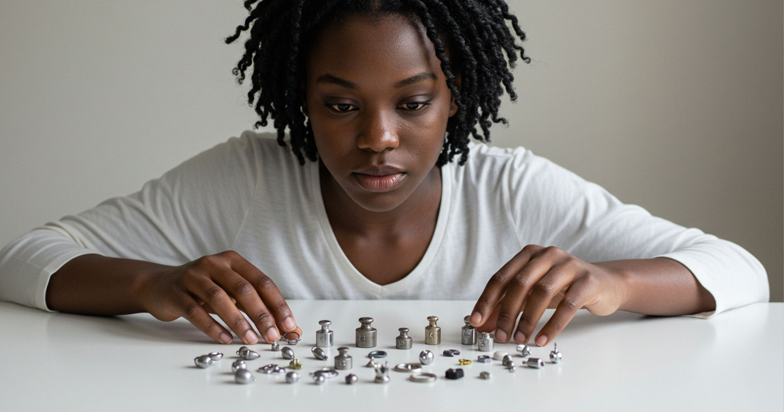 Selecci&oacute;n de pesos para labios, incluyendo plomadas de pesca, pesos en gramos y pesos decorativos especializados en exhibici&oacute;n