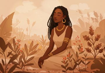 African woman in a calm setting symbolizing health, balance, and wellbeing