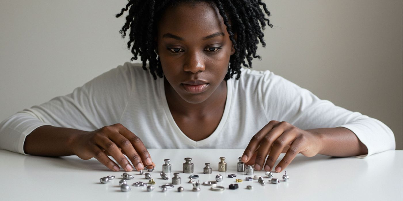 S&eacute;lection de poids pour l&egrave;vres vaginales incluant des plombs de p&ecirc;che, des poids en grammes et des poids d&eacute;coratifs sp&eacute;cialis&eacute;s en exposition