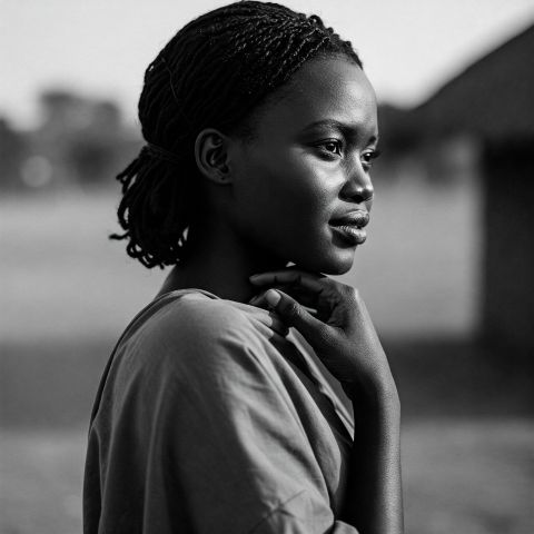Young Hottentot woman deep in thought, reflecting traditional Khoikhoi features and cultural presence