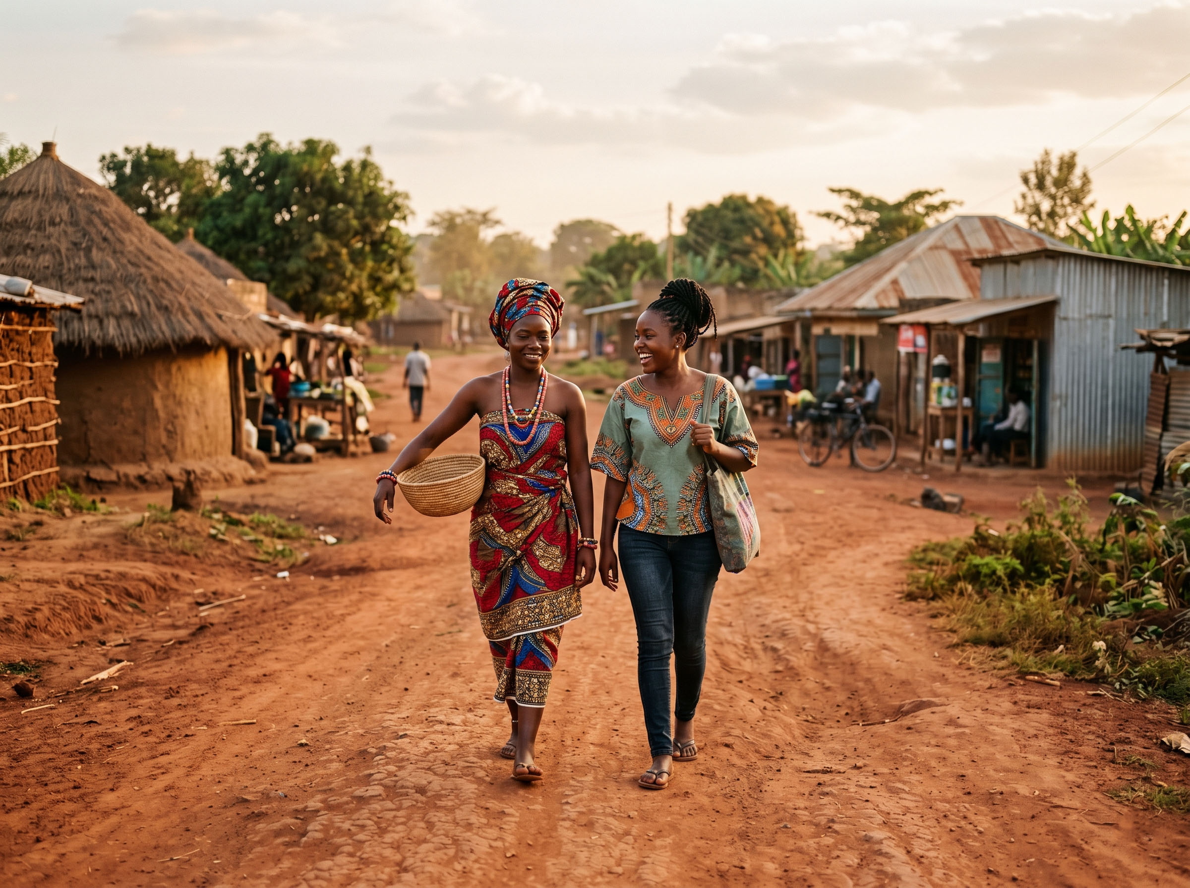 Young African women balancing traditional cultural practices with modern life, representing generational knowledge transmission
