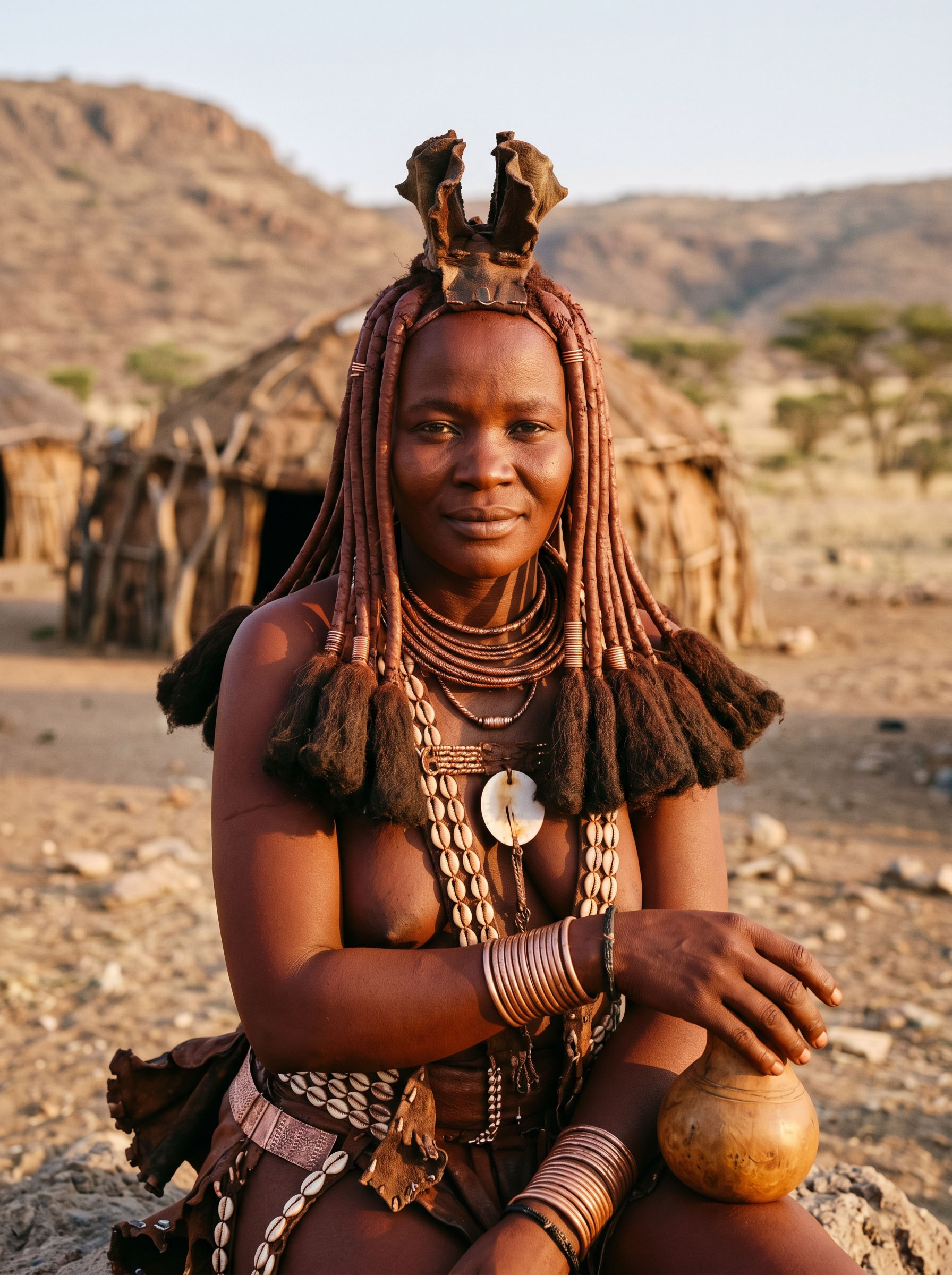 Educational image of Himba women of Namibia representing traditional African female identity and cultural body practices