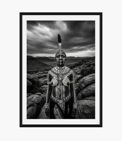 Khoisan Warrior Beauty – Black and White Portrait Art Print
